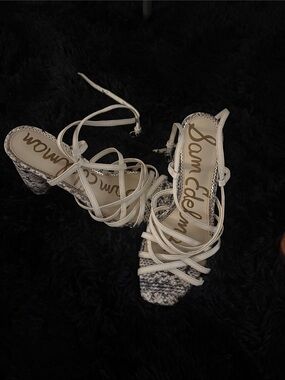 Sam Edelman Cream White Strappy Block Heel Sandals